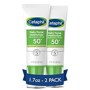 Cetaphil Daily Facial Moisturizer SPF 50, 1.7 Fl Oz (Pack of 2), Gentle Facial Moisturizer For Dry to Normal Skin Types, No Added Fragrance, Dermatologist Recommended (Packaging May Vary)