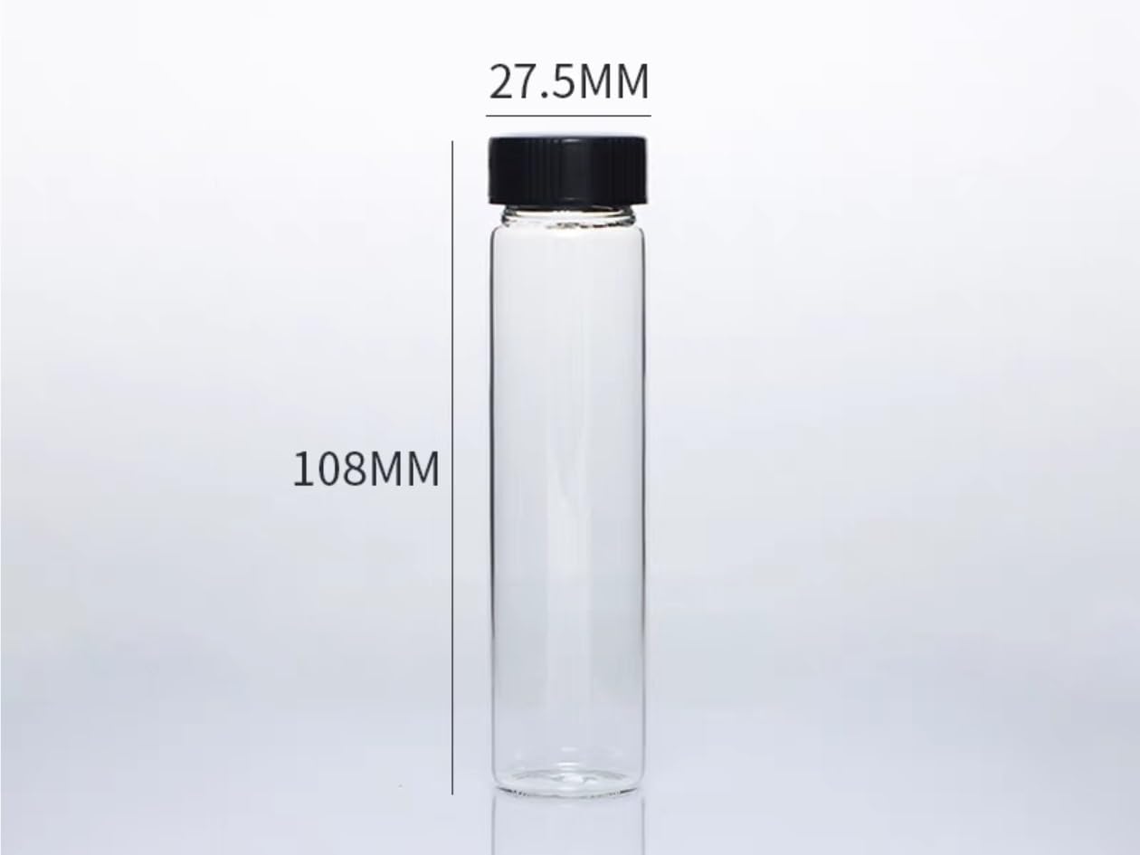 Yinxi Botellas de Muestra de Vidrio Transparente de 3 ml a 60 ml con tapón de Rosca de plástico Negro, Botella de Aceite Esencial para Uso en Laboratorio (Size : 50ml 50pcs)
