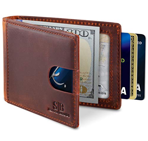 Travel Wallet RFID Blocking Bifold Slim Genuine Leather Thin Minimalist Front Pocket Wallets