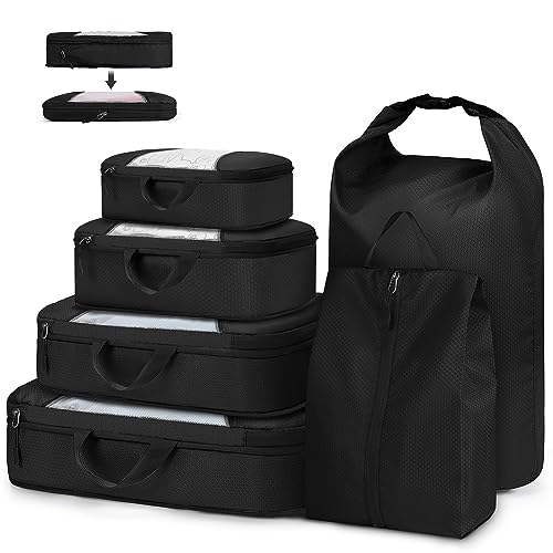 Lubardy Packing Cubes for Suitcases 6 Pcs Travel Compression Organiser Bags Multifunction Lightweight Luggage Organiser Bags Set for Luggage Backpack Home Storage Black