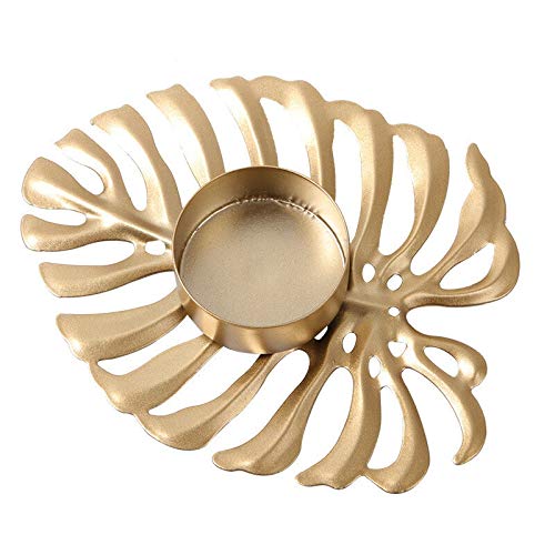 XKMY Home Office Decorative Candle Holder Creative Leaf Candlelit Wedding Bar Party Home Decor Candlestick Golden, Size : 9.2x8.7x2cm