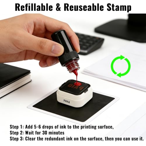 3-in-1 Office Copy/Scanned/Paid Stamps for Business, Pre Inked & Self Inking Rubber Company Stamp in Hand with Red Ink for Efficient Document Bookkeeping, Ordering, Accounting, Work Management - Thumbnail 6