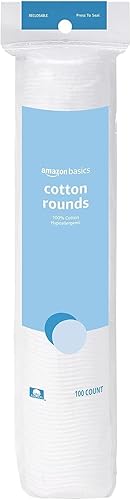 Amazon Basics Hypoallergenic 100% Cotton Rounds for Makeup Remover, Skincare, Nail Polish Removal, All Skin Types, 100 Count, 1 Pack