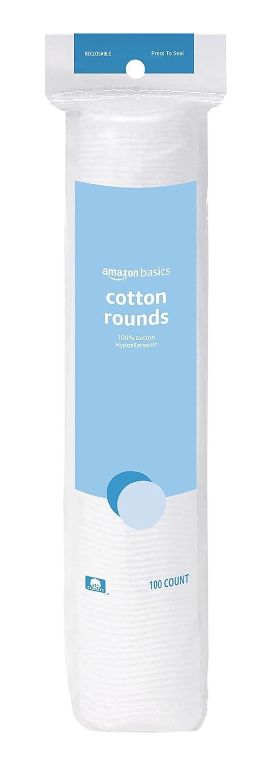 Amazon Basics Hypoallergenic 100% Cotton Rounds for Makeup Removal and Skincare, 100 Count, 1 PackAmazon Basics Hypoallergenic 100% Cot…