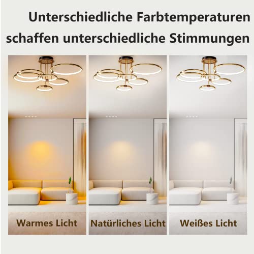 Plafonnier LED moderne anneau dore 140W dimmable avec telecommande
