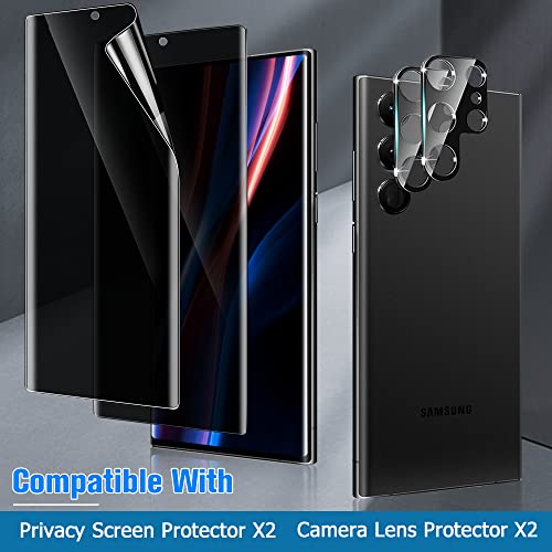 [2+2 Pack] Galaxy S22 Ultra Privacy Screen Protector [Not Glass] With Camera Lens Protector, Fingerprint Compatible, Bubble Free, Flexible Anti-Spy Tpu Film For Samsung Galaxy S22 Ultra 5G (6.8 Inch) #TOP2