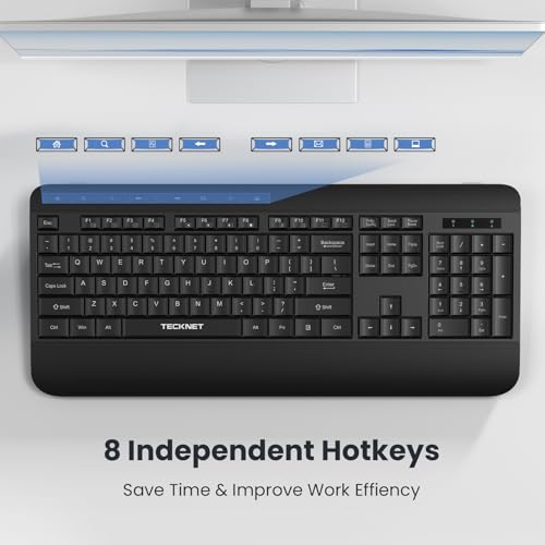 Image of TECKNET 2.4GHz Wireless Ergonomic Keyboard with Full Size Wrist Rest | 8 Shortcut Keys, Stable Connection, Spill Resistant, Silent Click, Wide Compatibility Keyboard for Windows Laptop PC Computer