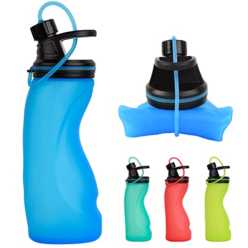 E-Senior Collapsible Water Bottle BPA Free - Foldable Water Bottle for Travel Sports Bottles with Triple Leak Proof Lightweight 17oz (Upgraded Ocean Blue)