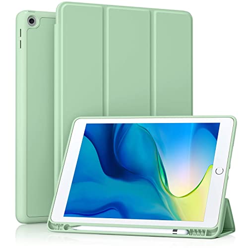 Maledan Case Compatible with iPad 9th/8th/7th Generation 10.2 inch with Pencil Holder, Premium PU Leather + Soft TPU Back Protective iPad 9 8 7 Cover 2021/2020/2019, Auto Sleep/Wake - Grass