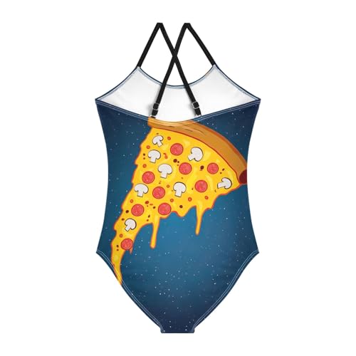 CHIFIGNO Pizza Space Little Girl Swimsuit Quick Dry Crossback Toddler One Piece Swimsuit Girl 3T2