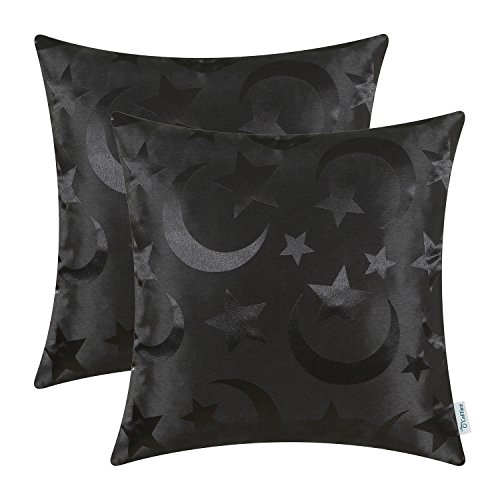 Calitime Pack Of 2 Throw Pillow Covers Cases For Couch Sofa Home Decor Modern Shining & Dull Contrast Stars & Moon 18 X 18 Inches Black #TOP29