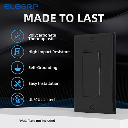 Elegrp 4 Way Decorative Light Switch, 15Amp, 120/277 Volt, Ac Decorator Rocker Paddle Wall Switch Replacement, Self-Grounding, Residential And Commercial Grade, Ul Listed (10 Pack, Glossy Black) #TOP1
