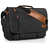 ESTARER Men's Messenger Bag 17.3 Inch Upgraded, Water-resistant Canvas Laptop Bag, Computer Shoulder Bag for College Travel Work, Dark Grey