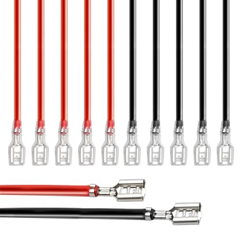 Gebildet 20tlg 6.3mm Flachstecker-Crimpanschlussbuchse mit Isolierhülse und 15cm langem 16AWG Kabel, Rot + Schwarz, Flachstecker-Schnellspleiß-Sortiment-Kit