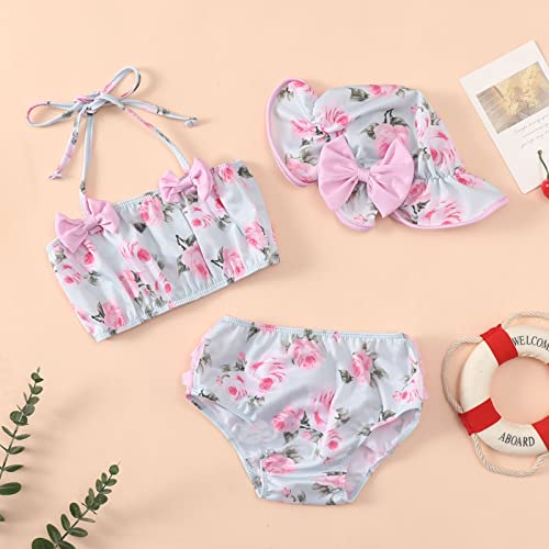 Foto von Jungen Schwimmen Floarl Bikini Rüschen Bademode Hut Outfits Zwei Bowknot Badeanzug Mädchen Stück Gedruckt Leopard Baby Sommer Mädchen Bademode (Pink, 18-24 Months)