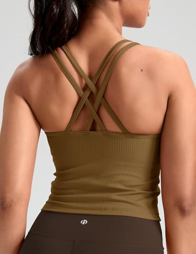 Image of HeyNuts Zeal Bras Longline Ribbed Medium Support Sports Bras, Crisscross Back Tank Tops with Removable Pads A-D Cups