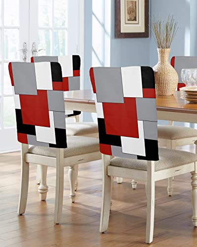 Red Grey Black Geometric Chair Covers Set Of 4 For Dining Room, Middle Century Modern Art Abstract Chair Back Cover Kitchen Chair Slipcovers Seat Protector For Party Banquet Christmas Decorations #TOP18