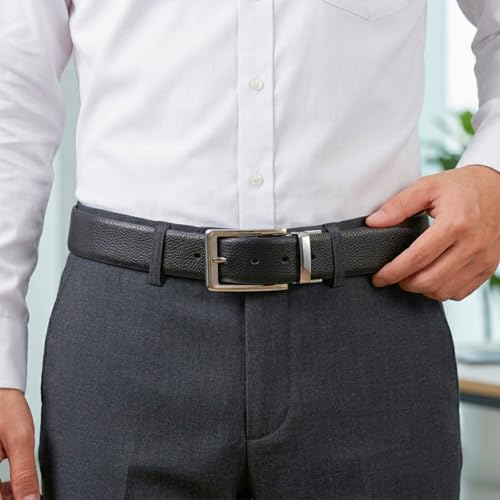 Image of THE MEN THING Mens Genuine Leather Belt | 2 in 1 Reversible (Black & Brown) (1 Pc.) - LUXORIC - AXIOM