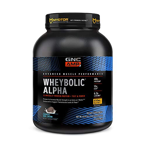 GNC AMP Wheybolic Alpha with MyoTOR Protein Powder | Targeted Muscle Building and Workout Support Formula with BCAA | Supports Testosterone Levels | 40g Protein | 22 Servings | Cookies & Cream