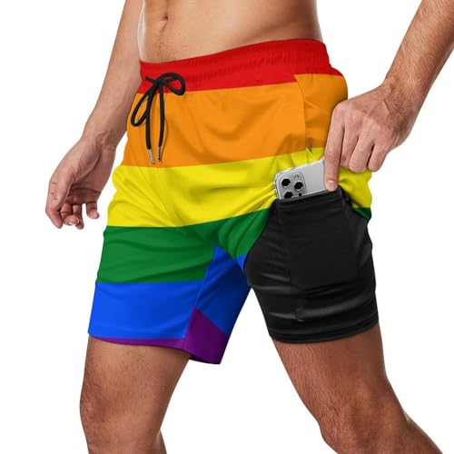 Supdreamc Mens Swim Trunks with Compression Liner Swimming Shorts Quick Dry Beach Sport Shorts S-3XL