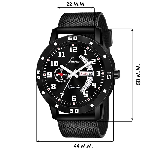 Image of jainx Silicone Strap Day and Date Feature Analog Wrist Watch for Men & Boys (Black /Blue /Radium Color Dial)