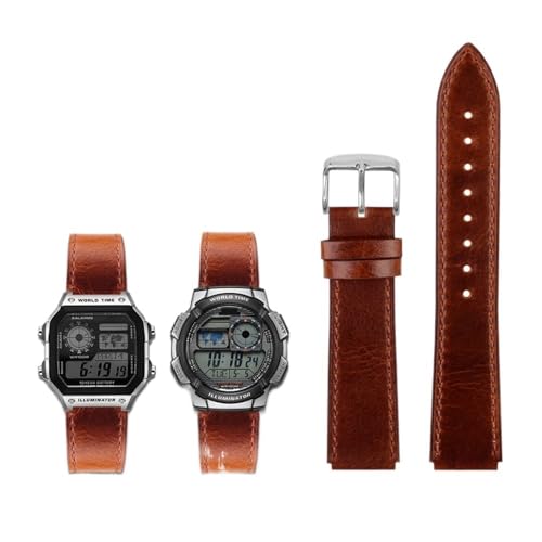 Correa de cuero de 18mm para Casio AE-1200WH contra alergias de resina