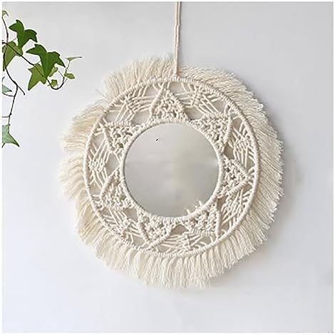 Miroir mural rond en macramé tissé à la main - Corde en coton mac...