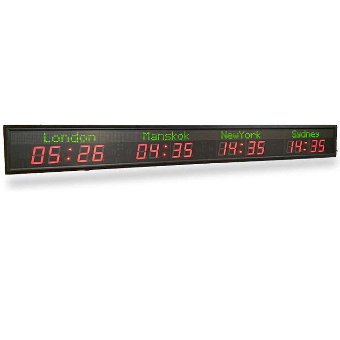 Grande Orologio Mondiale Digitale a LED con 3/4/5/6 Fusi Orari,Montaggio a Parete,Regolazione della Luminosità a 5 Livelli, per Aziende Multinazionali, Hotel E Uffici 4TimeZone