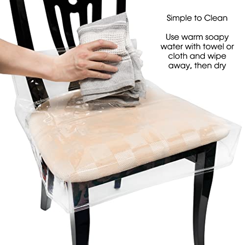 Sherada 2 Pack Clear Plastic Dining Chair Covers Waterproof Stain Scratch Resistant Chair Seat Protectors/Pvc Slipcovers Reusable With Adjustable Belt Strap 17''X18'' Complete With Chair Felt Pads #TOP4