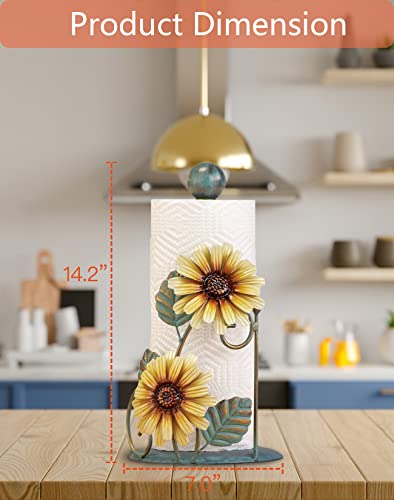 Sunflower Decor Paper Towel Holder, Metal Yellow Daisy Paper Towel Holders Stand Countertop For Kitchen Bathroom Decor, Cute Paper Rolls Organizer & Storage Sun Flower Accessories #TOP4