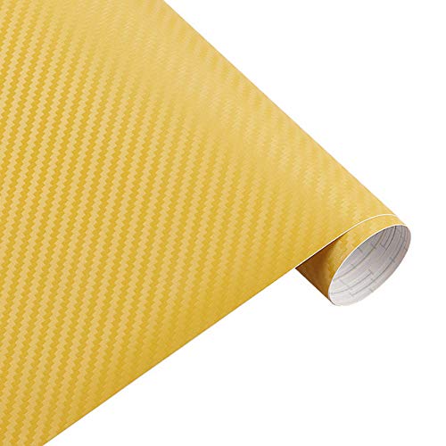 Vinilo fibra de carbono 3D amarillo para coche y moto en rollo de 10x127 cm para tuning DIY