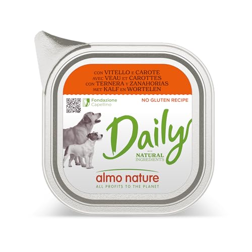 almo nature Daily, Alimento Umido per Cani Adulti con Vitello e Carote - Confezione da 3.2 kg (32 x 100 g)