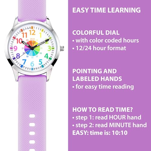 Kids Analog Watch, Learning Watch for Kids 8-12, Waterproof Time Teacher Watches for Boys Ages 5-7 6-8, Easy to Read Educational Girls Watches Ages 8-12, Great Gift Boys Girls Year 4-12 Old Waterproof2