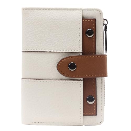 Image of INOVERA (LABEL) Small Wallet for Women & Girls - Stylish Faux Leather Ladies Hand Purse for Card, Cash, Coin, ID Window with Zipper Pocket (White and Brown)