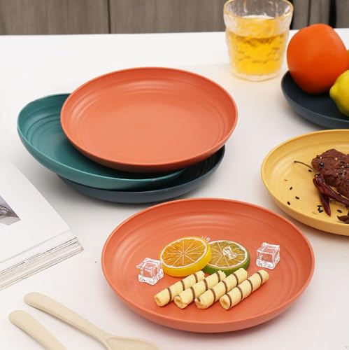 Image of Wheat Straw Plates For Home, Kitchens, Rvs, Pasta, Soup, Rice, Salad, Daily Use, Cereal, Sandwich, Bread Butter, Dessert, Cake, Noodles Dishwasher Microwave Safe (20cm+23cm, Random, Pack Of 6)