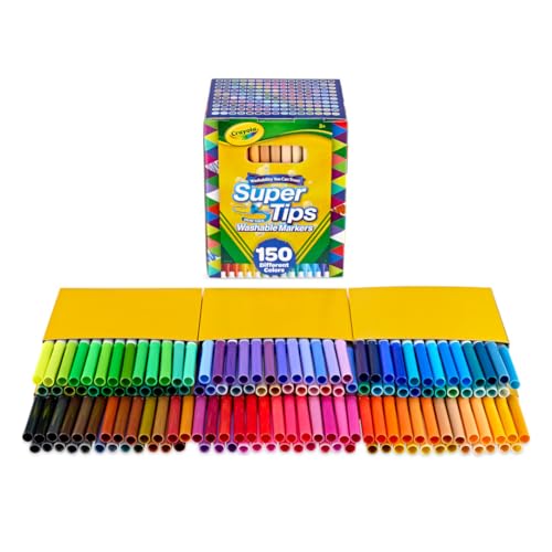 Image of Crayola Super Tips Marker Set (150ct), Teacher Classroom Must Haves, Homeschool Supplies, 2-in-1 Fine Point & Broad Line Markers for Kids, 3+ (Pack of 6)