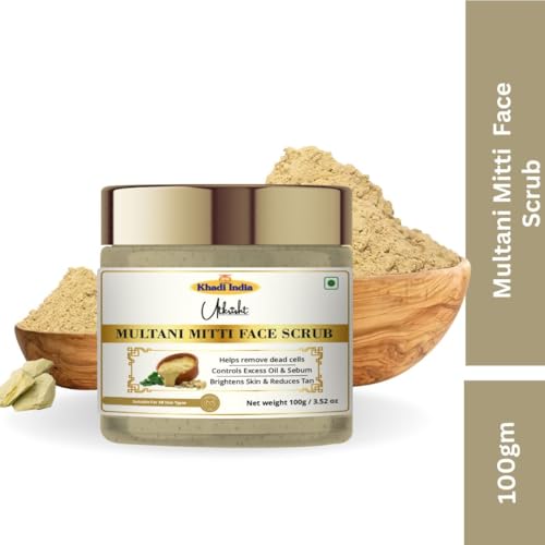 Image of Khadi Multani Mitti Face Scrub 100 gm | Deeply Cleanses & Hydrates | For Glowing & Brightening Skin | For Acne, Clog Pores & Excess Oil | All Skin Types Exfoliating Scrub for Men & Women