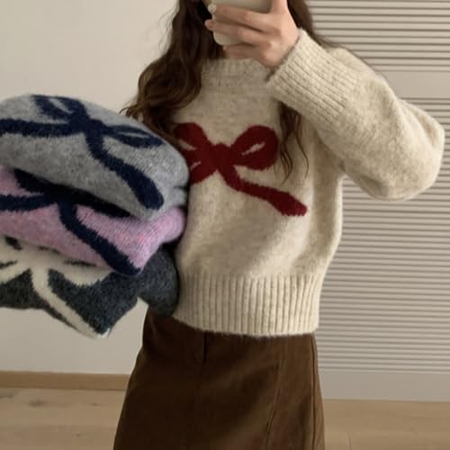 Knit Pullover Sweaters for Women Y2k Bow Loose Fit Chunky Sweater Oversized Cute Lightweight Tops Spring Fall2