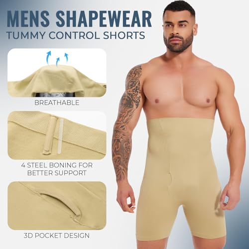 Mens Shapewear Tummy Control Shorts Boxer Briefs Beige2