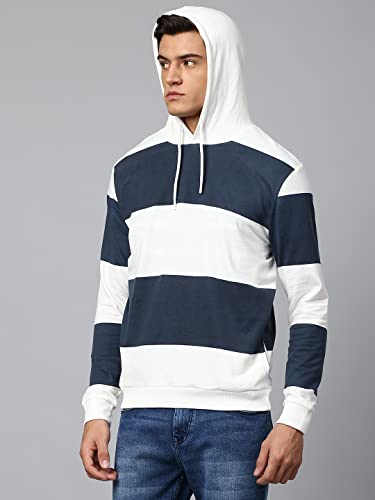 Image of Dennis Lingo Men's Cotton Blend Full Sleeves Color Block Hooded Sweatshirt - Regular-Fit and Lightweight, Casual Winterwear for Men