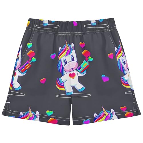 Girls Athletic Pajama Lounge Shorts Cartoon Unicorn Futuristic Black Print Comfy Youth Summer Clothes, X-Small