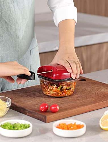 Manual Food Processor Vegetable Chopper, Geedel Pull Chopper With String, Food Chopper Vegetable Cutter For Veggies, Fruits, Salad, Onion, Ginger, Nuts, Herbs, Etc, 2 Cup(500Ml), Red #TOP6