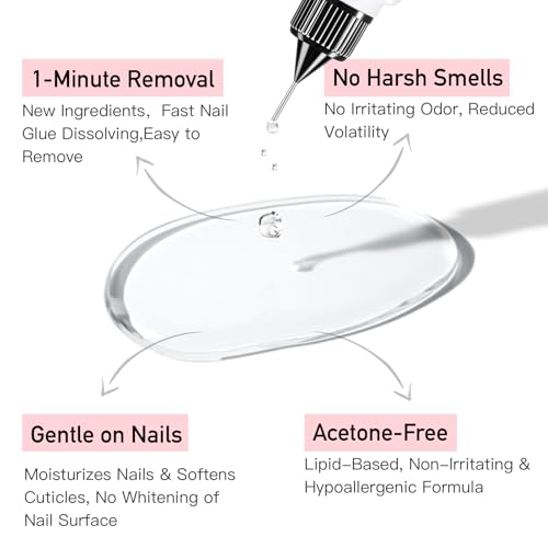 Image of Curvlife 10g Semi-Solid Glue and 20ml Pinpoint Glue Remover Kit - Gel for Press on Nails, Quick Dry No UV Lamp Needed with Gentle Non-Acetone Remover, Fake Nail Tips (Pack of 2)