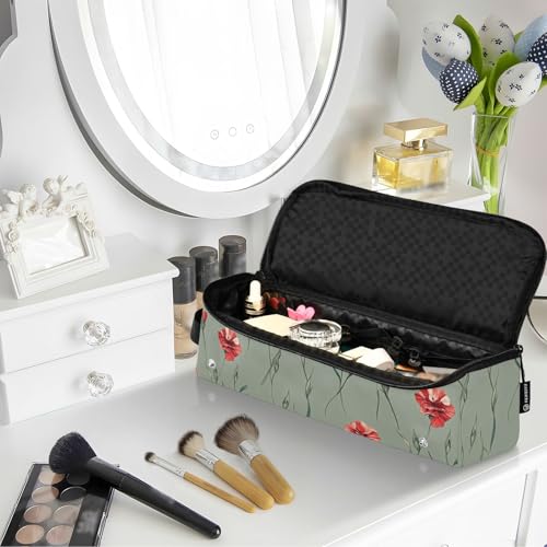 Bolso de viaje Red Flowers Sage Green para herramientas de cabello con almohadilla resistente al calor para planchas y rizadores, doble capa miniatura 6