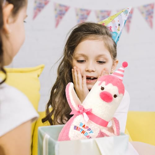 PEACH CAT Banana Duck Plush Pillow Wear Birthday Party Hat Bow Stuffed Animals Cute Plushies Toy Birthday Gifts for Kids Pink 12" by PEACH CAT - Image 5