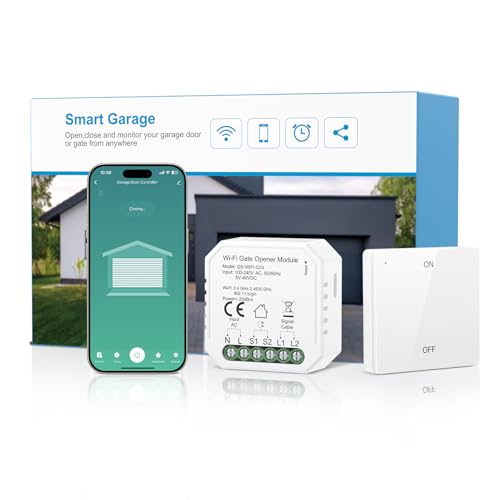 Maxcio Apriporta WiFi Garage Door Opener, Apricancello Intelligente Compatibile con Alexa/Google Home, APP Controllo Remoto, Controllo Vocale, Adatto per AC e DC, Non Richiede Hub, con Telecomando