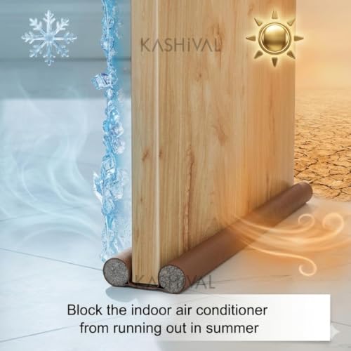 Image of KASHIVAL Under Door Draft Stopper | Door Gap Filler & Weather Stripping Bottom Seal | Soundproof Noise Blocker, Insect Guard & AC Energy Saver (5, Brown, 39 inch)
