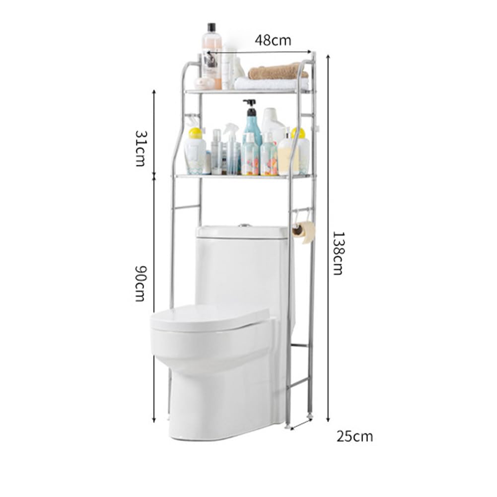Toilettenregal, Edelstahl Badezimmerregal, Wc Regal über die Toilette, Stehend Badregal Ohne Bohren, Badezimmer Regal, Waschmaschinenregal Toilettenschrank für Bad, Toilette, Waschküche, 48x25x138cm
