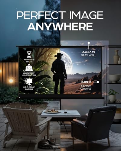 Image of PropVue Projector Screen with Stand 84 inch - Indoor & Outdoor Projection Screen for Movie or Office Presentation - 16:9 HD Premium Wrinkle-Free Tripod Screen for Projector with Carry Bag & Tight Strap