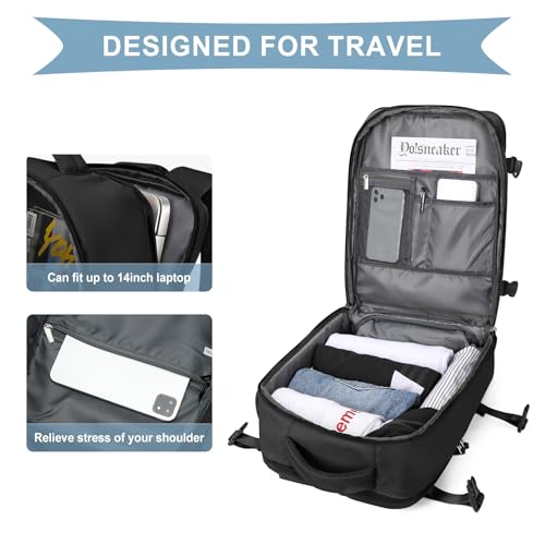 Cabin Bags for Travel, Underseat Carry-ons Bag for Women, Hand Luggage Bag Men Travel Backpack Cabin Size Fit 14 inch Laptop backpack Lightweight Version Black image 7